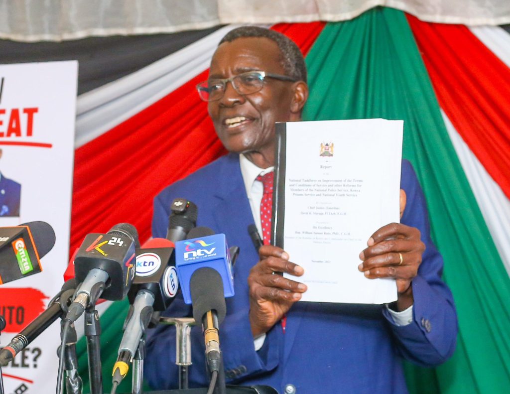 Former Chief Justice David Maraga during the presentation of the presidential task force on the police's report.PHOTO/@dkmaraga/X