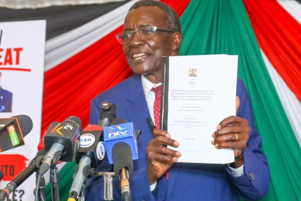 Former Chief Justice David Maraga during the presentation of the presidential task force on the police's report.PHOTO/@dkmaraga/X