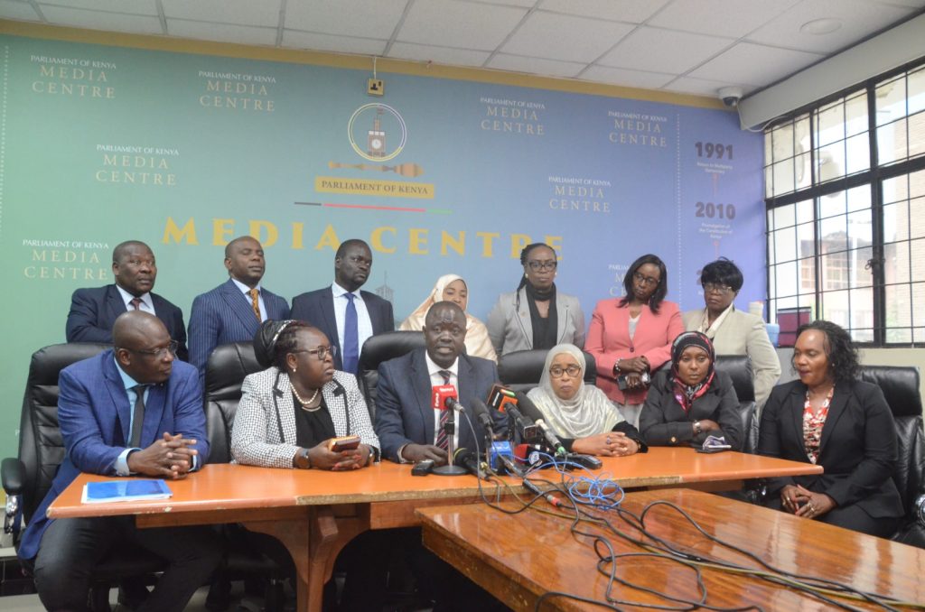 Homa Bay town MP Peter Kaluma speaks to the media in Parliament. Photo/RONNY TV/Parliament Media Centre