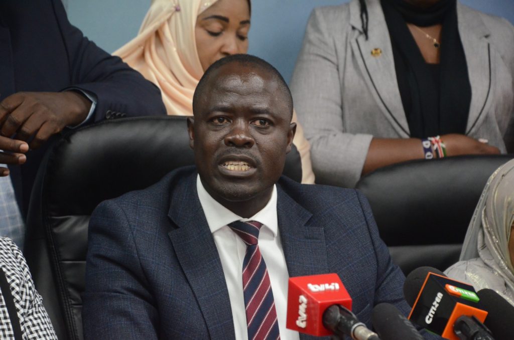 Homa Bay town MP Peter Kaluma speaks to the media in Parliament. Photo/RONNY TV/Parliament Media Centre