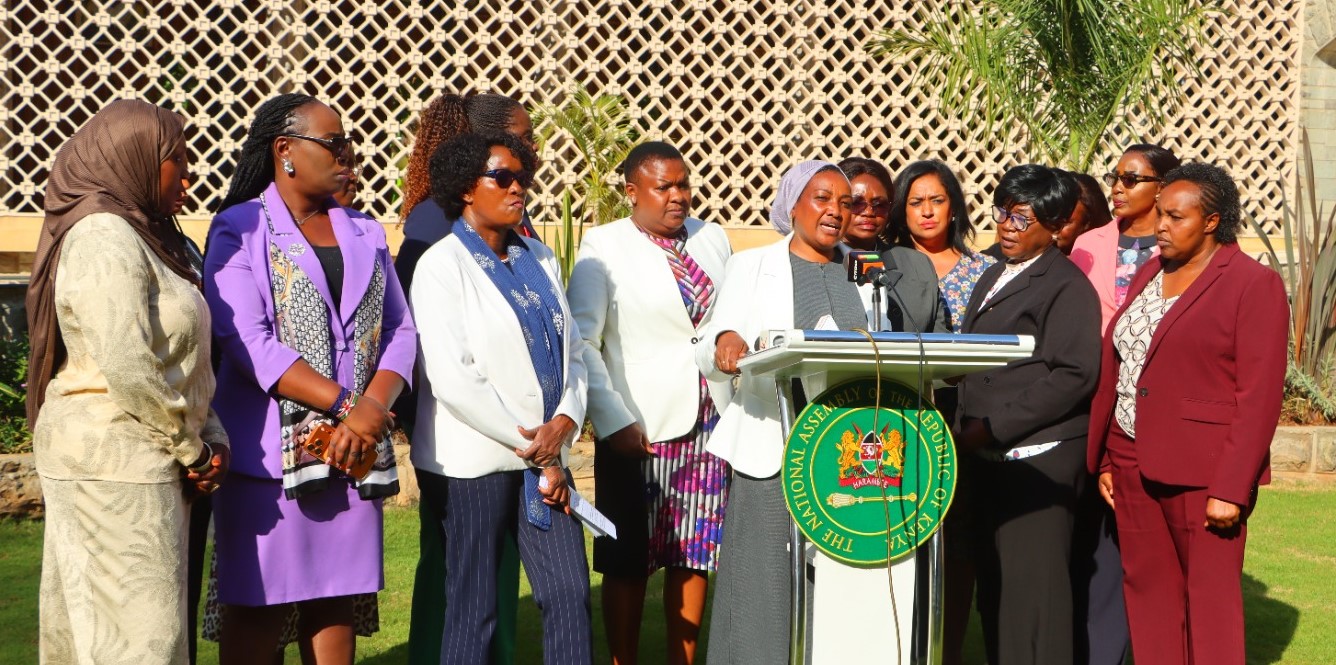 Women MPs address the media about Gachagua. Photos/RONNY TV