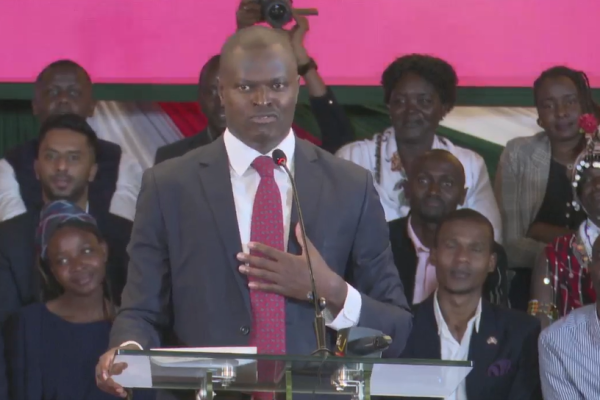 Kiharu MP Ndindi Nyoro speaking in Nairobi. Photo/Screengrab