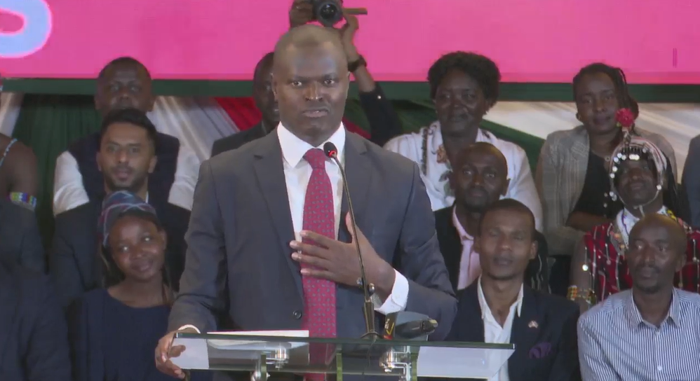 Kiharu MP Ndindi Nyoro speaking in Nairobi. Photo/Screengrab