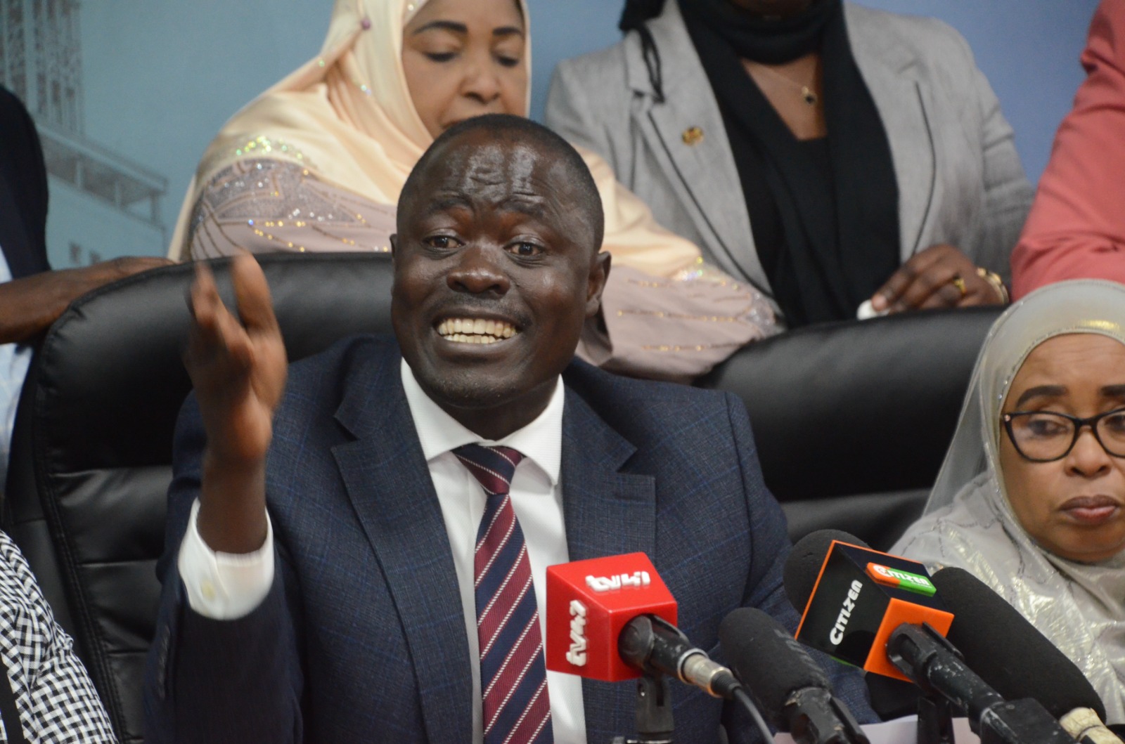 Homa Bay town MP Peter Kaluma speaks to the media in Parliament. Photo/RONNY TV/Parliament Media Centre