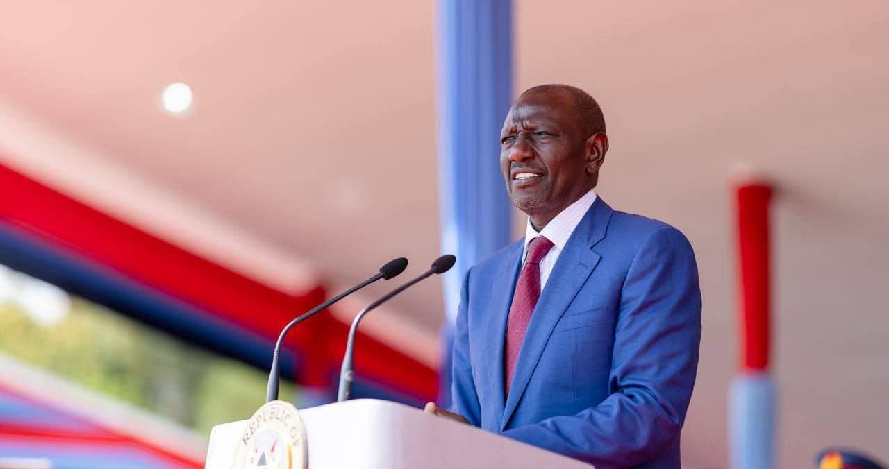 President William Ruto speaks during a KDF passout parrade in Eldoret, Uasin Gishu County. PHOTO/Screengrab