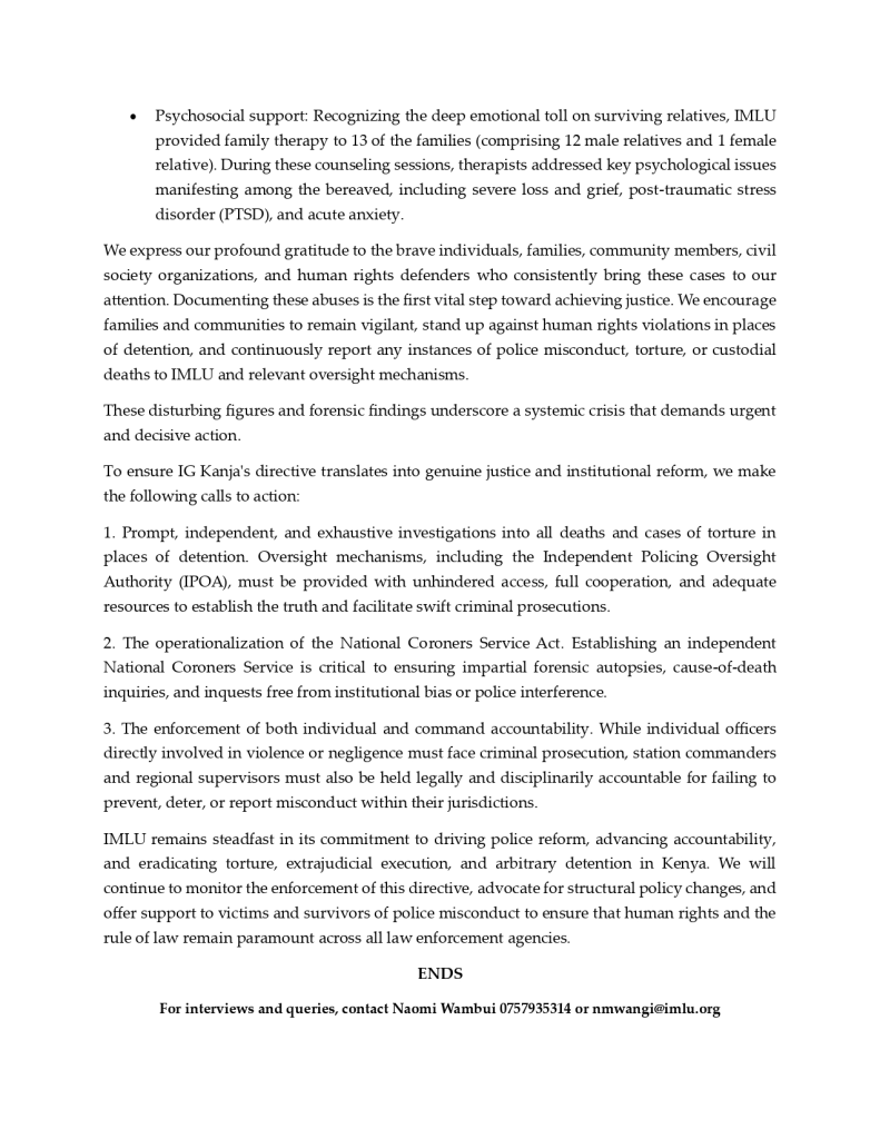 A statement by IMLU confirming that 40 Kenyans died in police custody. PHOTO/@IMLU_org/X
