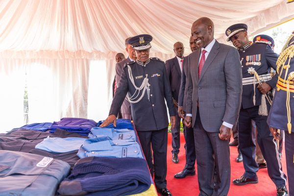 President William Ruto inspecting the new police uniform. PHOTO/@WilliamsRuto/X