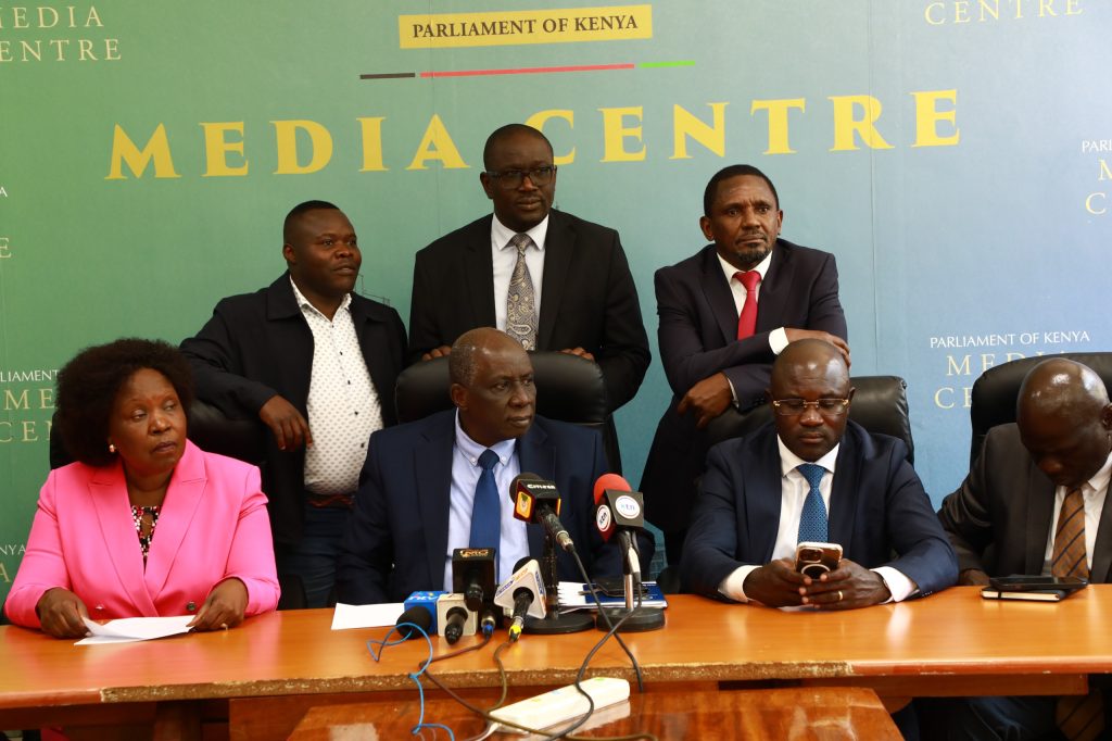 Nyanza MPs address the media in Parliament over Gachagua's conduct. PHOTO/Ronny TV