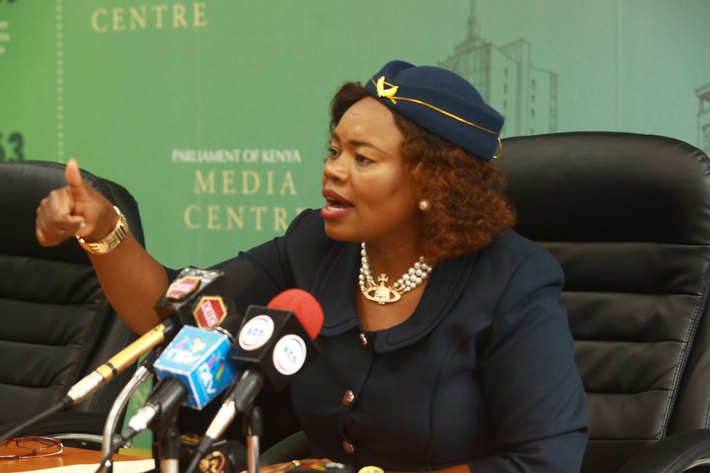 Githunguri MP Gathoni Wamuchomba addresses the media from Parliament. PHOTO/Ronny TV