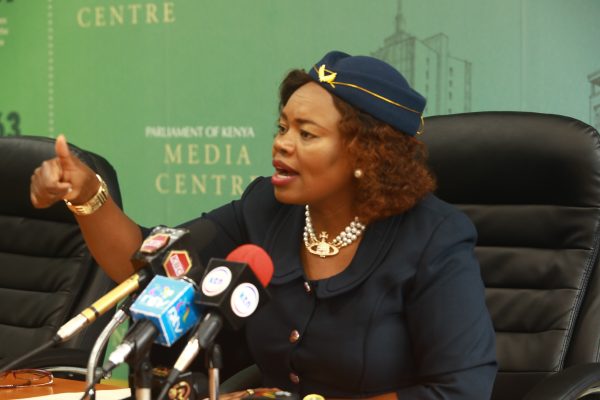 Githunguri MP Gathoni Wamuchomba addresses the media from Parliament. PHOTO/Ronny TV