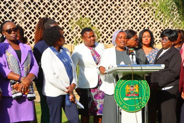 Women MPs address the media about Gachagua. Photos/RONNY TV