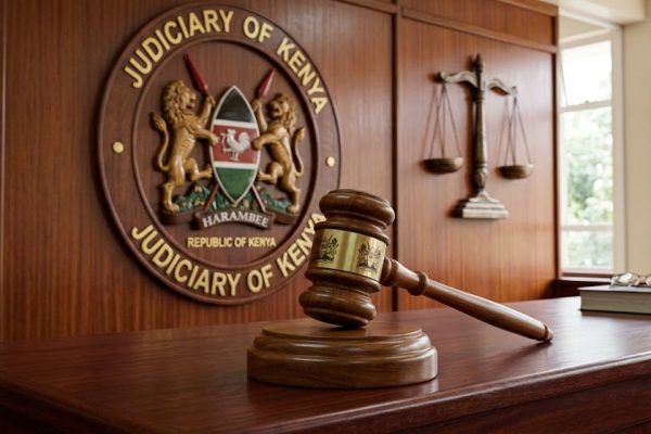 A Kenyan court a gavel used during a judicial proceeding under the official seal