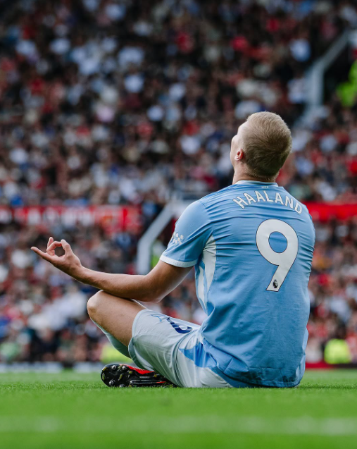 Manchester City's Erling Haaland celebrates his goal against Manchester United on Sunday, September 13, 2026 at Old Trafford. PHOTO/https://www.facebook.com/mancity/photos