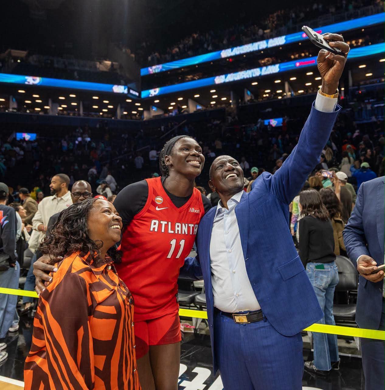 President William Ruto and First Lady Rachel Ruto attended the WNBA match between New York Liberty and Atlanta Dream in Brooklyn to support Kenyan-born star Madina Okot on Wednesday, September 23, 2026. PHOTO/https://www.facebook.com/williamsamoei