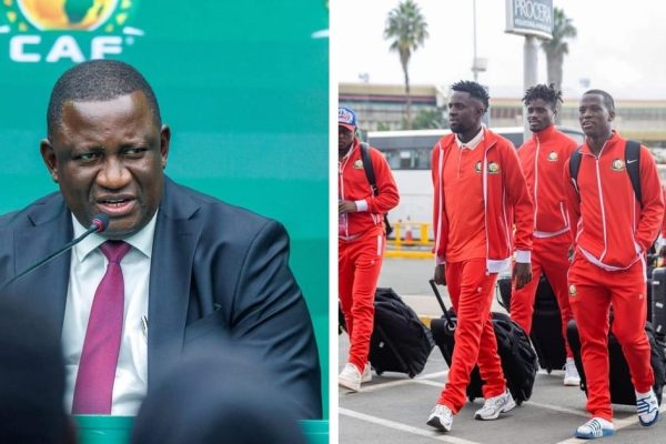 Photo collage of Sports CS Salim Mvurya and Harambee Stars players