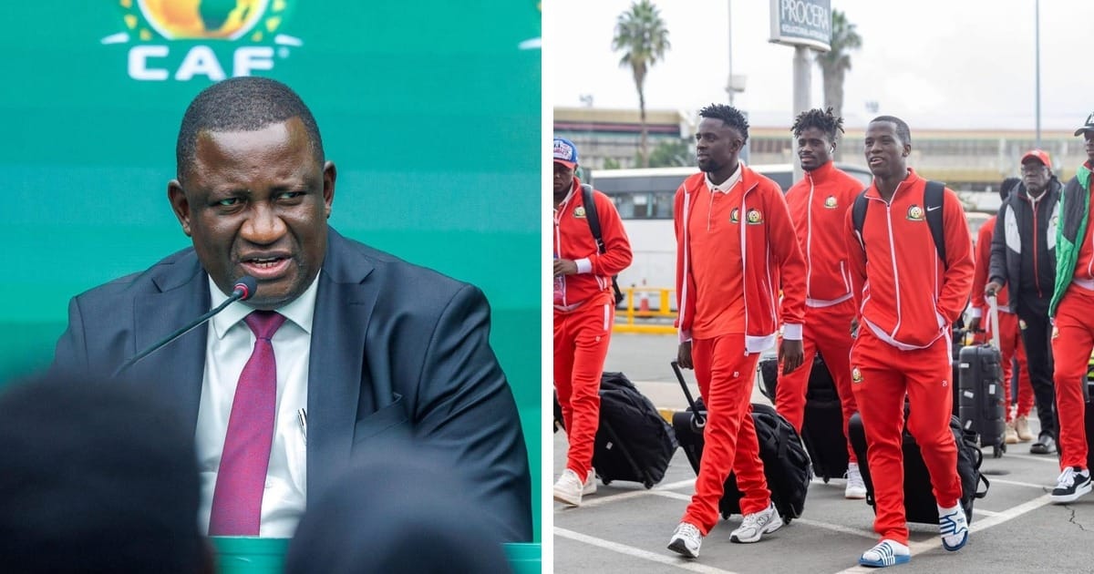 Photo collage of Sports CS Salim Mvurya and Harambee Stars players