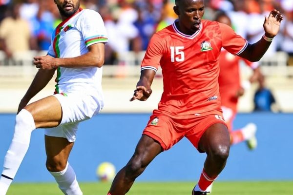 Ryan Ogam in action as Kenya were held by Eritrea in the 2027 AFCON qualifier at Nyayo National Stadium on Saturday, September 26, 2026. PHOTO/https://www.facebook.com/officialharambeestars/photos