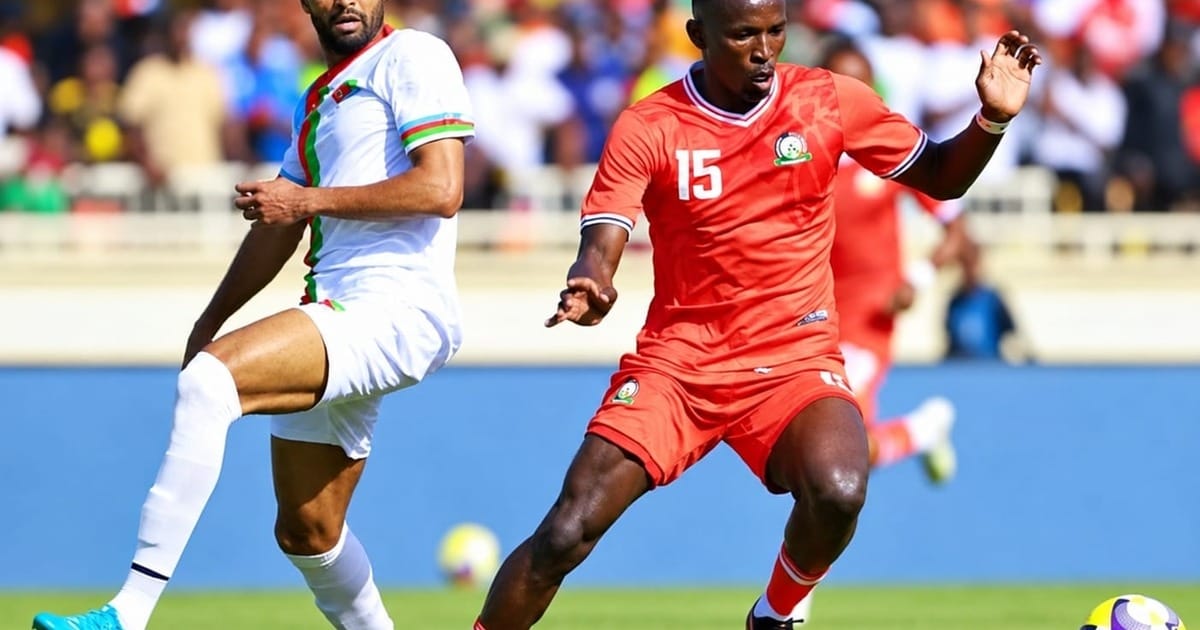Ryan Ogam in action as Kenya were held by Eritrea in the 2027 AFCON qualifier at Nyayo National Stadium on Saturday, September 26, 2026. PHOTO/https://www.facebook.com/officialharambeestars/photos