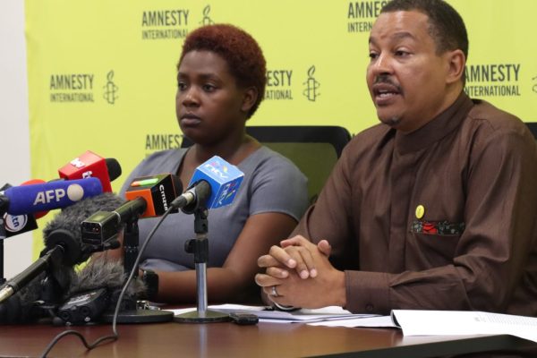 Amnesty International Kenya officials doing a presser. PHOTO/Screengrab by Ronny TV