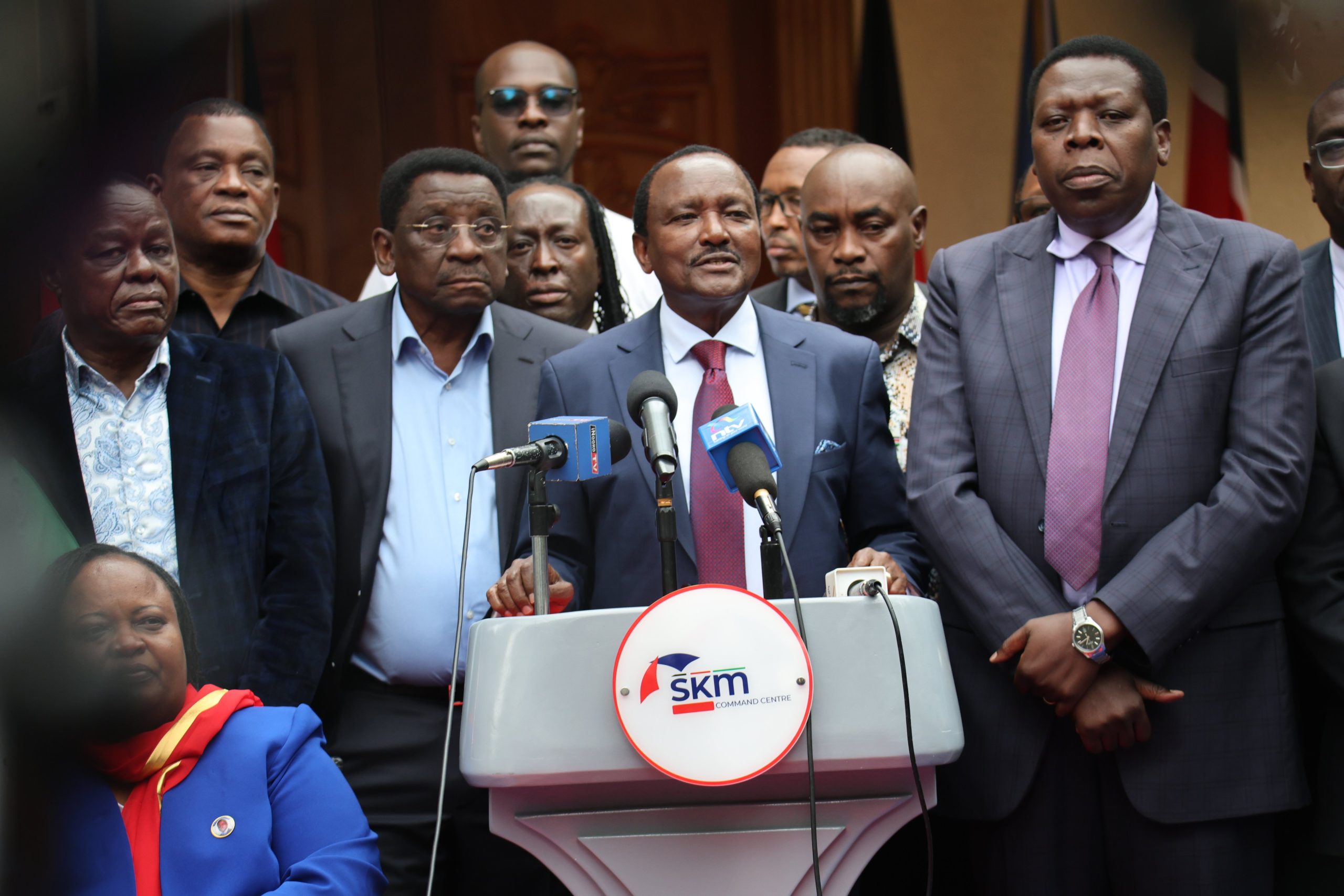 Wiper leader Kalonzo Musyoka and other opposition figures during a press briefing on Monday, September 21, 2026.PHOTO/@skmusyoka/X