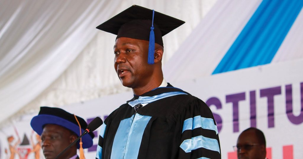 Mr. Peter Wakoli, Director/CEO - KIMC during the 2025 graduation ceremony at KIMC South B, Campus.PHOTO/https://kimc.ac.ke/