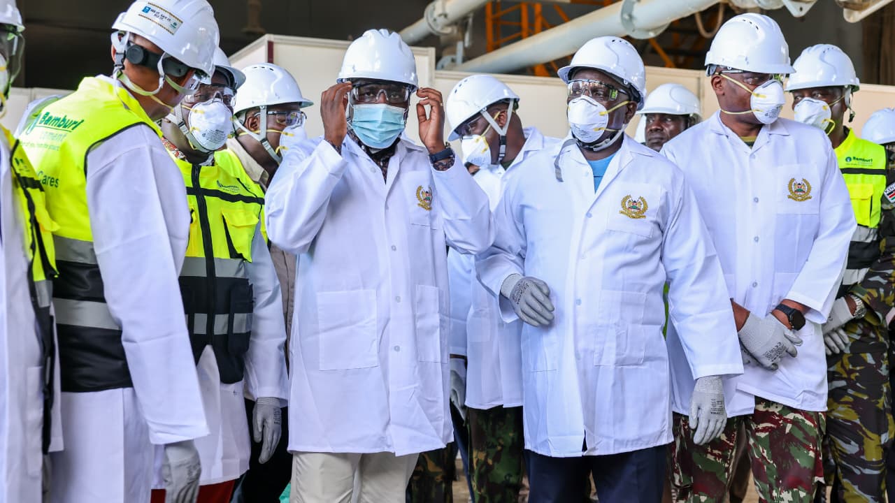 nterior CS Kipchumba Murkomen accompanied by seniour government officials during the destruction of the meth in Mombasa on September 24, 2026