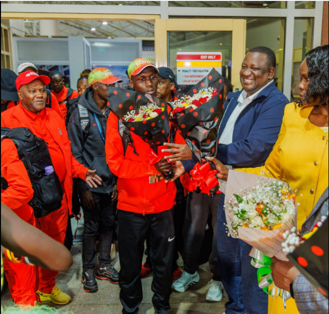Sports Cabinet Secretary Salim Mvurya received the Kenyan contingent at Jomo Kenyatta International Airport on Tuesday morning, September 22, 2026. PHOTO/https://www.facebook.com/GovernorSalimMvurya