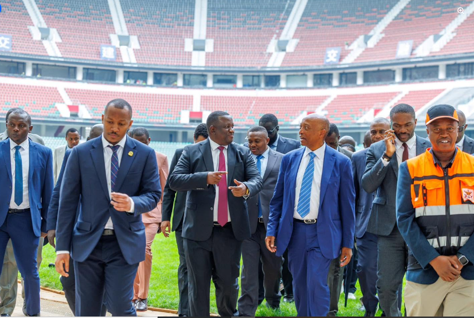 Sports CS Salim Mvurya (Left) accompanying CAF President Patrice Motsepe during his inspection of the Raila Odinga International Stadium at Talanta Sports City ahead of 2027 AFCON. PHOTO/https://www.facebook.com/GovernorSalimMvurya/photos