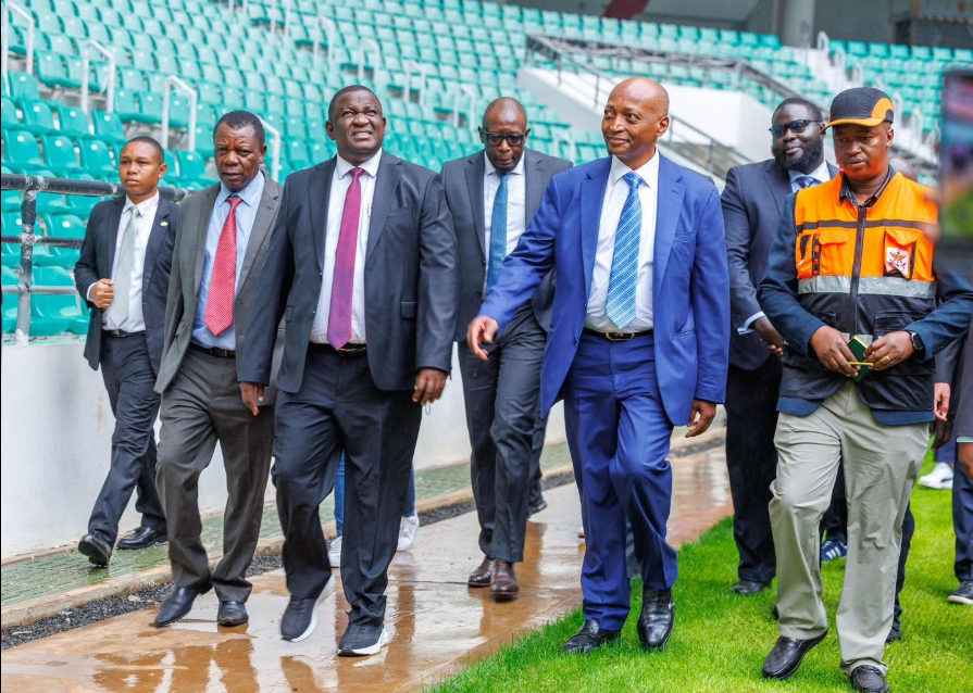 Sports CS Salim Mvurya (Left) accompanying CAF President Patrice Motsepe during his inspection of the Raila Odinga International Stadium at Talanta Sports City ahead of 2027 AFCON. PHOTO/https://www.facebook.com/GovernorSalimMvurya/photos