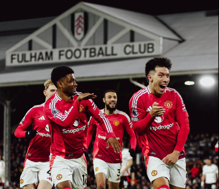 Manchester United players celebrate a Premier League goal at Craven Cottage previously. PHOTO/https://www.facebook.com/manchesterunited/photos