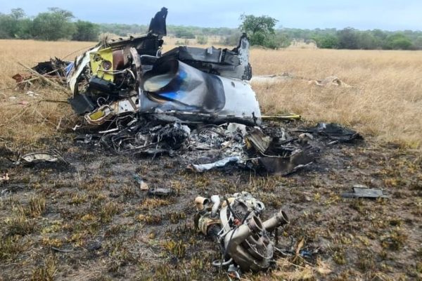 The Remains of crashed helicopter that killed Wicknell Chivayo and his wife.PHOTO/Ronny TV