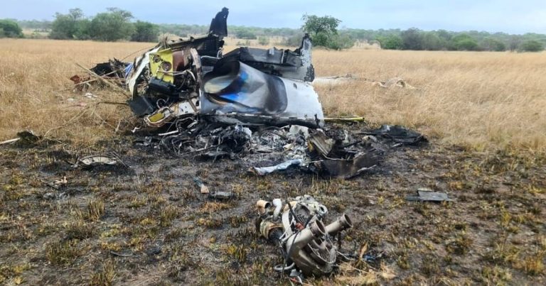 The Remains of crashed helicopter that killed Wicknell Chivayo and his wife.PHOTO/Ronny TV