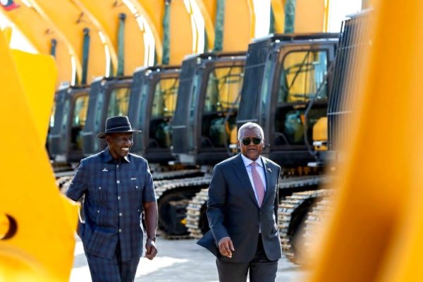 President William Ruto and Aliko Dangote during the groundbreaking of Lamu refinery. PHOTO/@WilliamsRuto/X