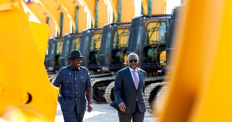 President William Ruto and Aliko Dangote during the groundbreaking of Lamu refinery. PHOTO/@WilliamsRuto/X
