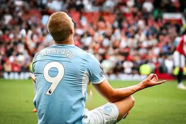 Manchester City's Erling Haaland celebrates his goal against Manchester United on Sunday, September 13, 2026 at Old Trafford. PHOTO/https://www.facebook.com/mancity/photos