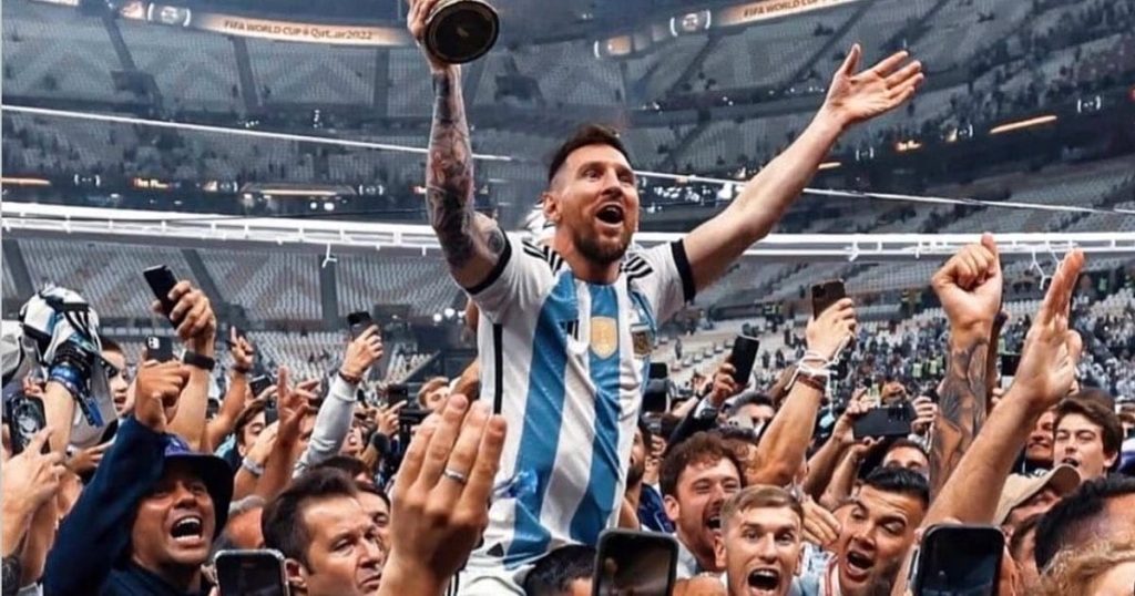 Argentina captain Lionel Messi with the 2022 FIFA World Cup trophy. PHOTO/https://www.facebook.com/leomessi