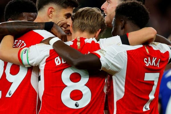 Arsenal captain Martin Odegaard (Centre) celebrates his goal against Napoli in the UEFA Champions League previously. PHOTO/https://www.facebook.com/Arsenal/photos