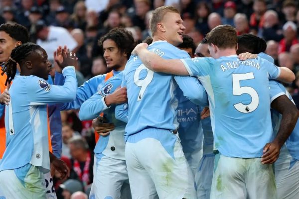 Manchester City forward Erling Haaland celebrates his goal against Liverpool on Sunday, October 11, 2026 at Anfield. PHOTO/Courtesy