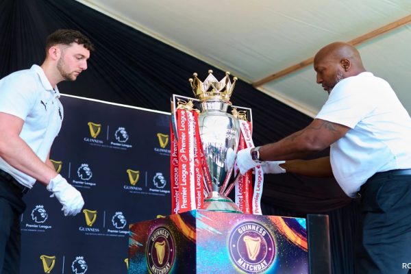 The Premier League trophy on display in Nairobi. PHOTO/Guinness