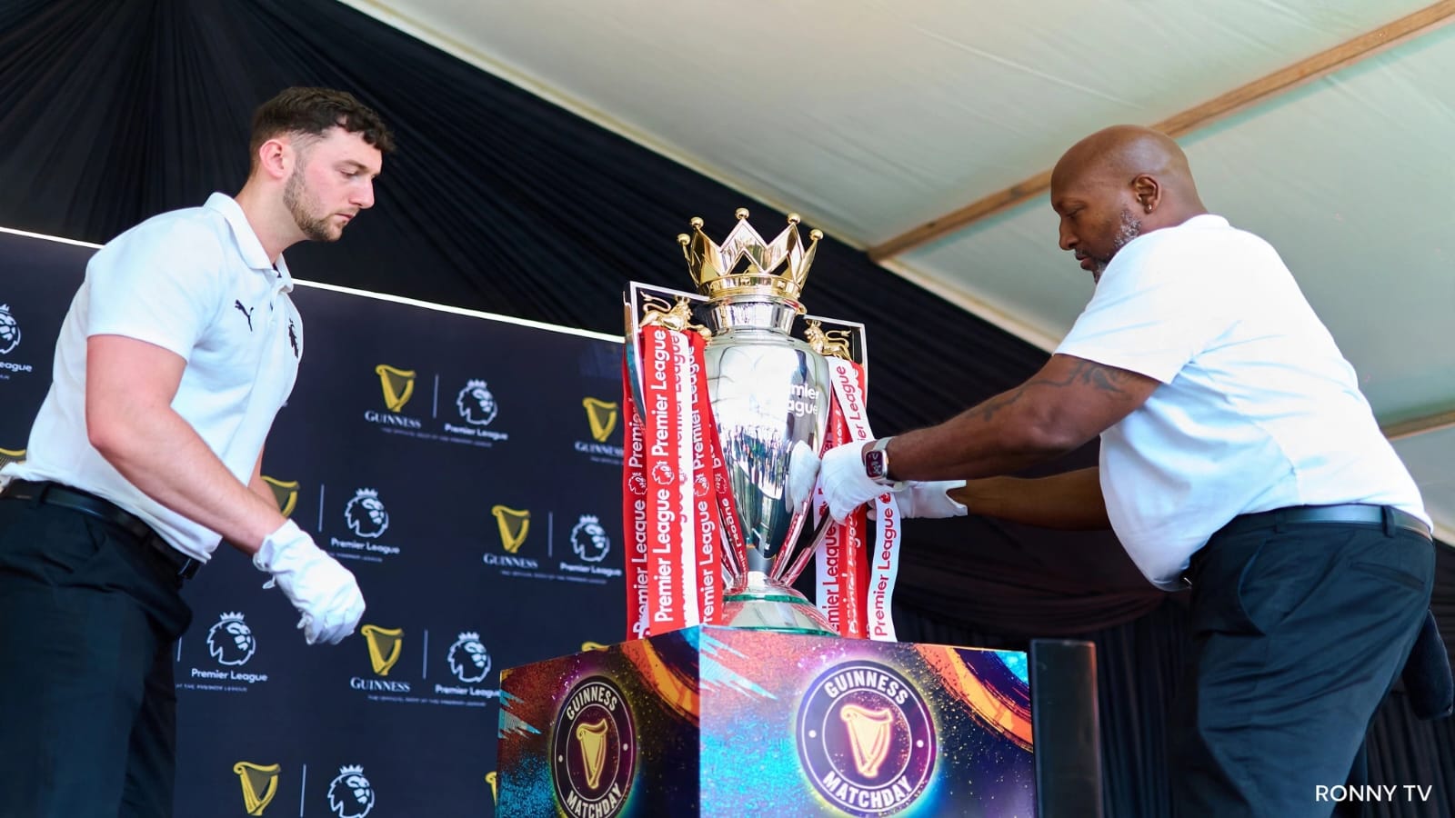 The Premier League trophy on display in Nairobi. PHOTO/Guinness