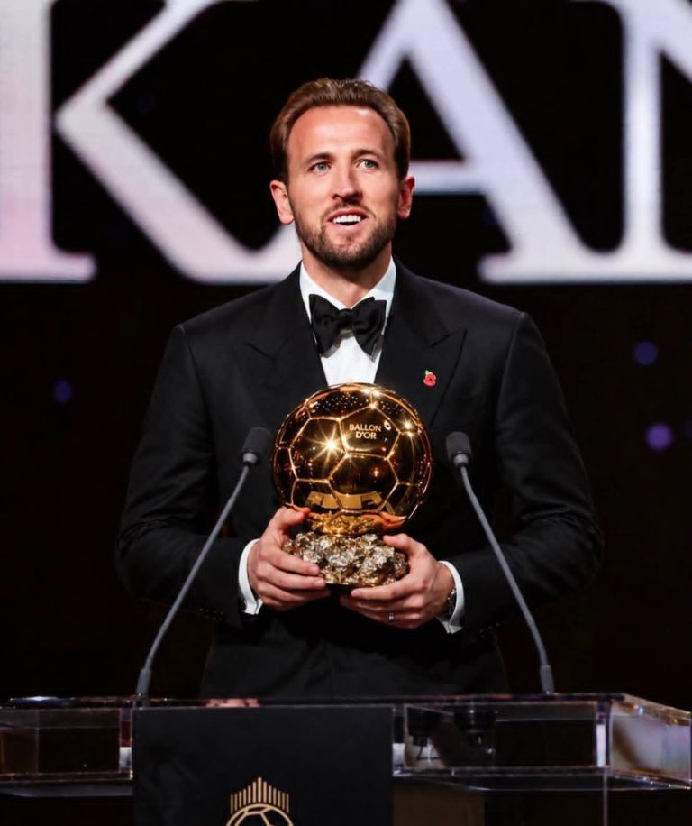 Harry Kane with his Ballon d'Or award. PHOTO/https://www.facebook.com/harrykaneofficial
