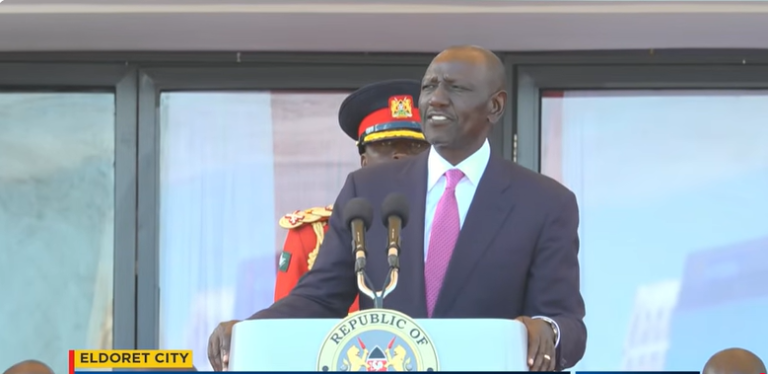 President William Ruto addressing during the Mashujaa Day celebration in Eldoret on Tuesday, October 20, 2026.PHOTO/RonnyTV