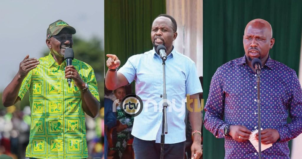 President William Ruto, Tranz Nzoia Governor George Natembeya and Interior Cabinet Secretary Kipchumba Murkomen