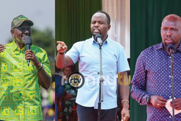 President William Ruto, Tranz Nzoia Governor George Natembeya and Interior Cabinet Secretary Kipchumba Murkomen